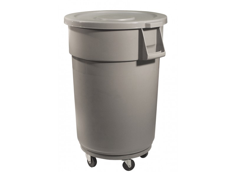 Trash Garbage Can Bin with Lid - Drum Dolly - 44 gal  (167 L) - Grey