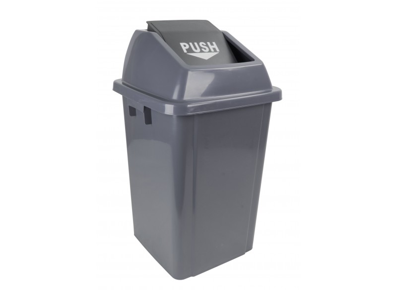 Trash Garbage Can Bin with Push Down Lid - 16 gal (60 L) - Grey