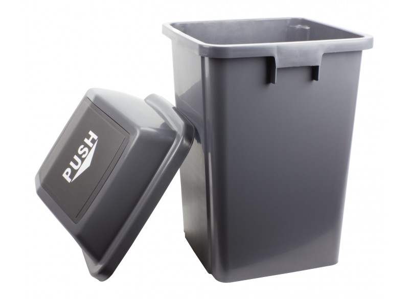 Trash Garbage Can Bin with Push Down Lid - 16 gal (60 L) - Grey