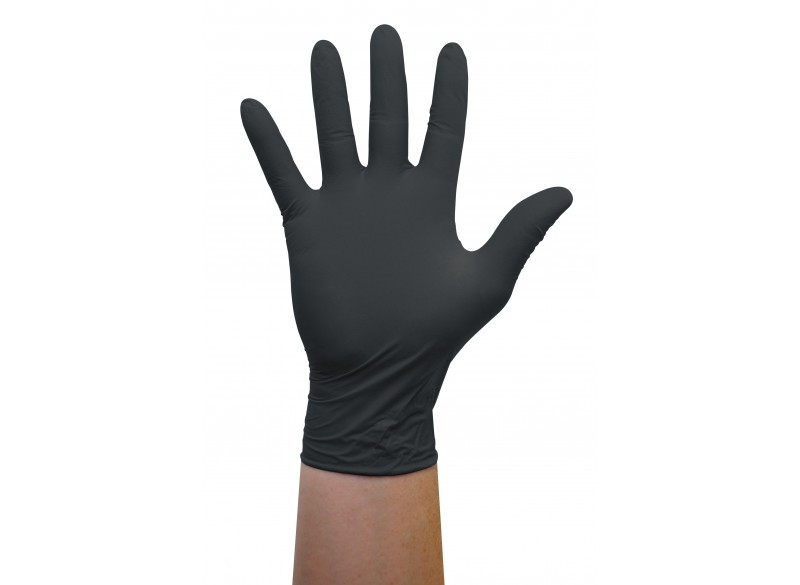 Nitrile Disposable Gloves - 5 mm - Powder-Free - Textured - Bold - Black - Large Size - Aurelia 73998 - Box of 100