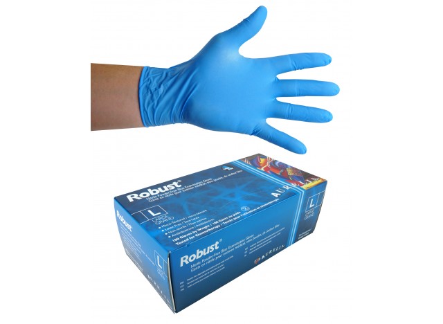 Nitrile Disposable Gloves - 5 mm - Powder-Free - Micro-Textured - Robust - Blue - Large Size - Aurelia 93898 - Box of 100