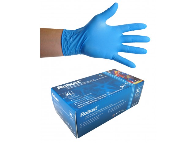 Nitrile Disposable Gloves - 5 mm - Powder-Free - Micro-Textured - Robust - Blue - Extra-Large Size - Aurelia 93899 - Box of 100