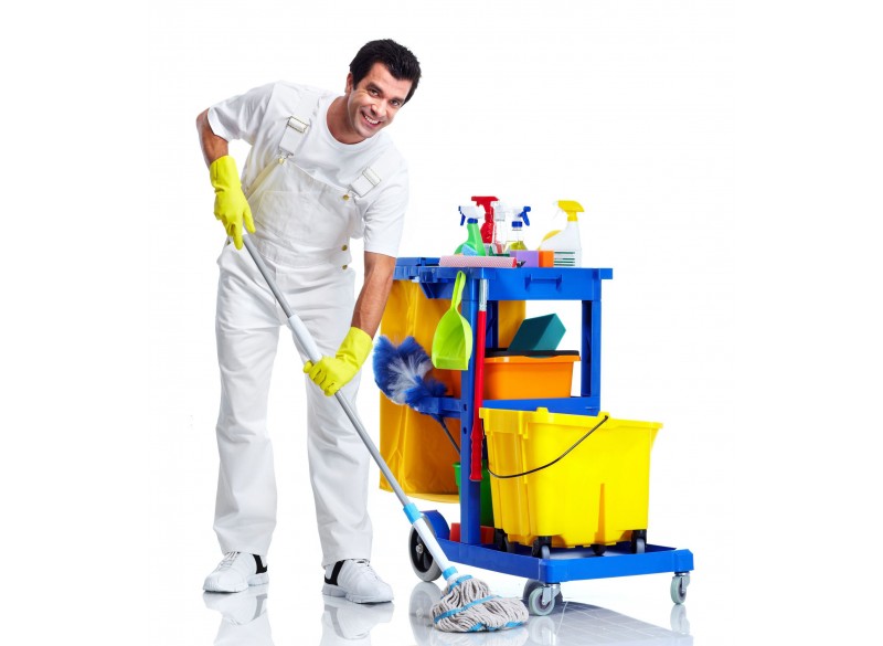 Janitor Cart with Front Casters & Non-Marking Rear Wheels - Polyester Garbage Bag Support - 3 Shelves - Blue