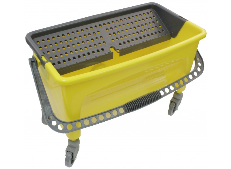 Seau pour lavage de vitre sur roulettes pour moppe plate avec poignée - 6 gal (21 L) - jaune