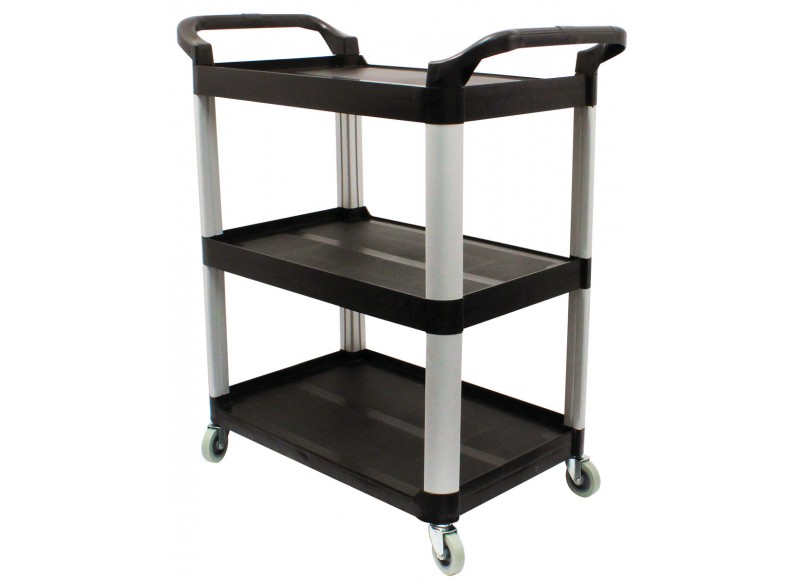 Service / Utility Cart - 3 Shelves - 4 Swivel Casters / Wheels - Black - Weight 29.9 lb (13.6 kg) - Dimensions 33" X 17"  X  37.5" (83.8 cm X 43.2 cm X 95.3 cm)