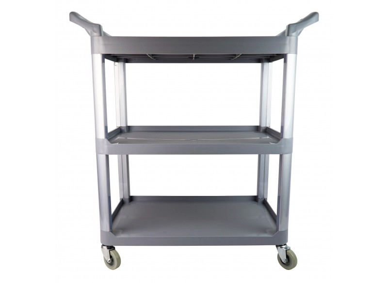 Service / Utility Cart - 3 Shelves - 4 Swivel Casters / Wheels - Grey