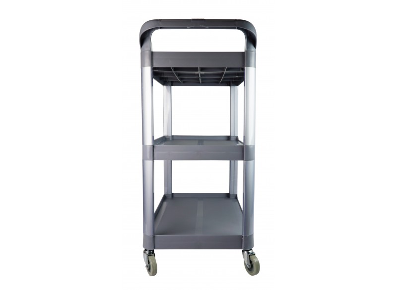 Service / Utility Cart - 3 Shelves - 4 Swivel Casters / Wheels - Grey