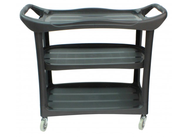 Service / Utility Cart - 3 Shelves - 4 Swivel Casters / Wheels - Rubbermaid - Black