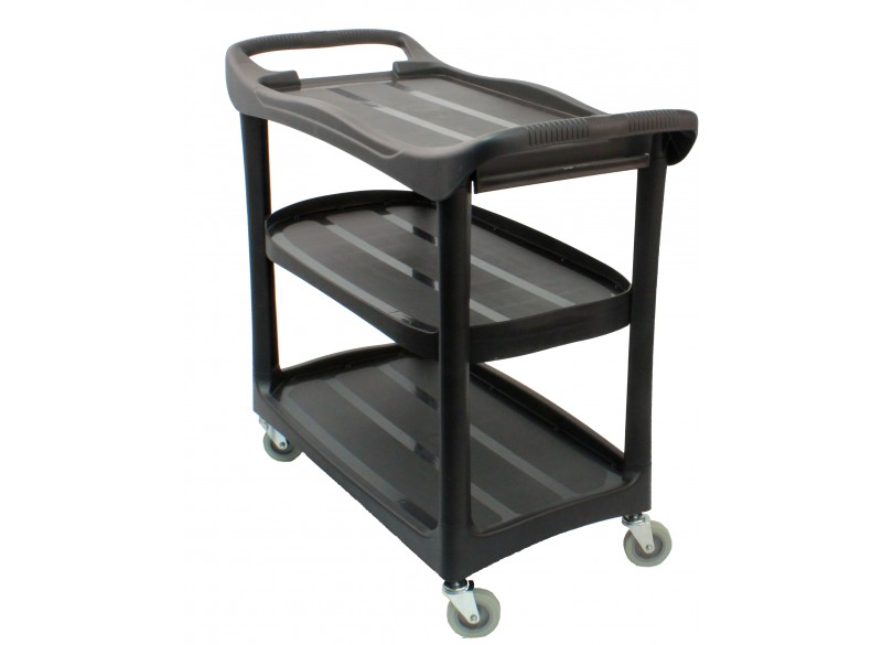 Service / Utility Cart - 3 Shelves - 4 Swivel Casters / Wheels - Rubbermaid - Black