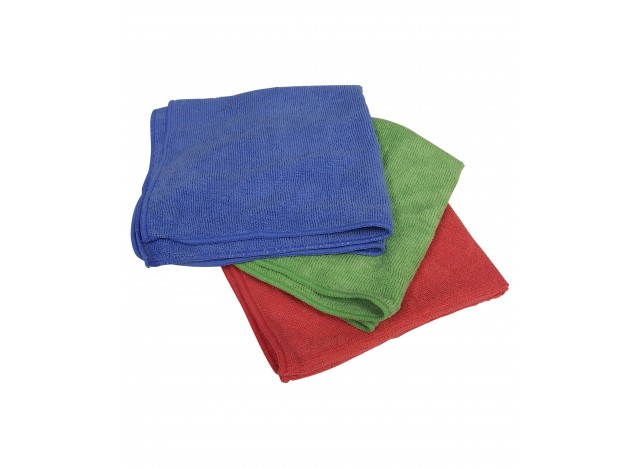 Multi-Purpose Microfiber Cloth - 16'' x 16'' (40.6 cm x 40.6 cm) - 3 Colors, Red, Green and Blue - Pack 0f 75 (25 of Each Color)