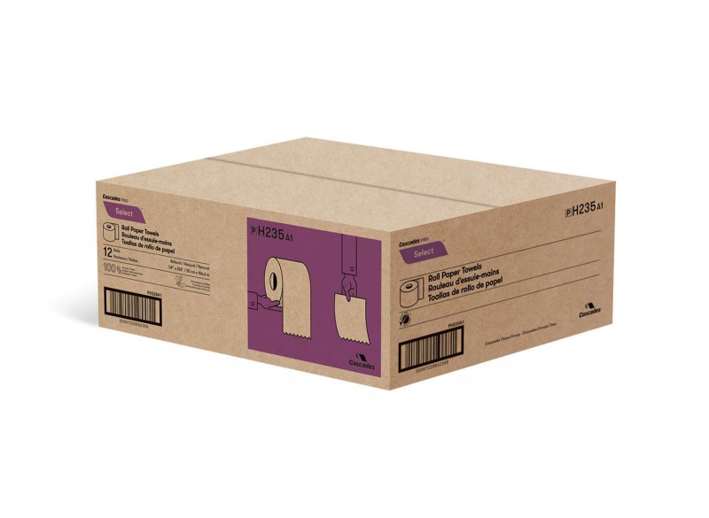 Paper Hand Towel - 7.8" (19.8 cm) Width - Roll of 350' (106.6 m) - Box of 12 Rolls - Brown - Cascades Pro H235