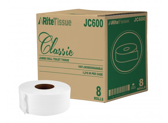 Commercial Bathroom Tissue - 2-Ply - Box of 8 Rolls - 3,3" x 600' (8,4 cm x 182,8 m) - Sunset JC600