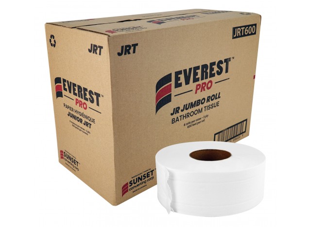 Commercial Bathroom Tissue - 2-Ply - Box of 8 Rolls - 3,3" x 600' (8,4 cm x 182,8 m) - SUNJ600