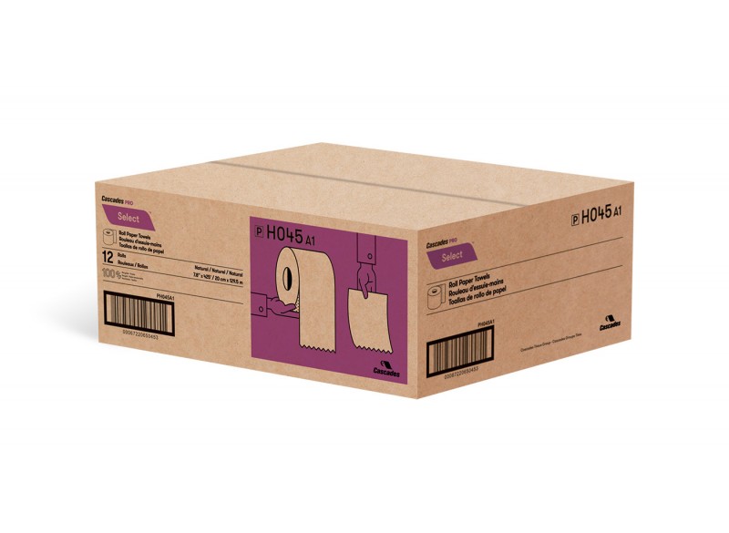 Paper Hand Towel - 7.8" (20 cm)  Width - Roll of 350' (106.7 m) - Box of 12 Rolls - Brown - Cascades H035