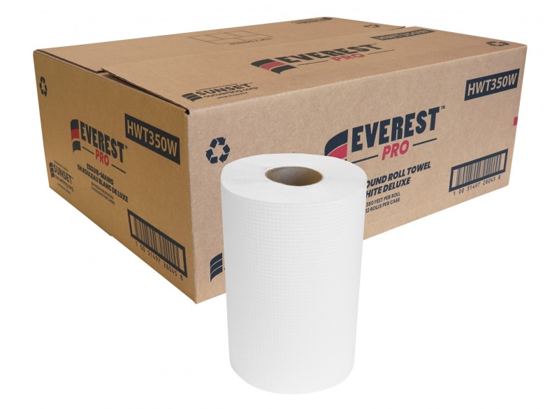 Hardwound Roll Towel Deluxe - 7,8" (20 cm) Width - 350 Sheets - 12 Rolls per Box - White - SUNSET Everest Pro