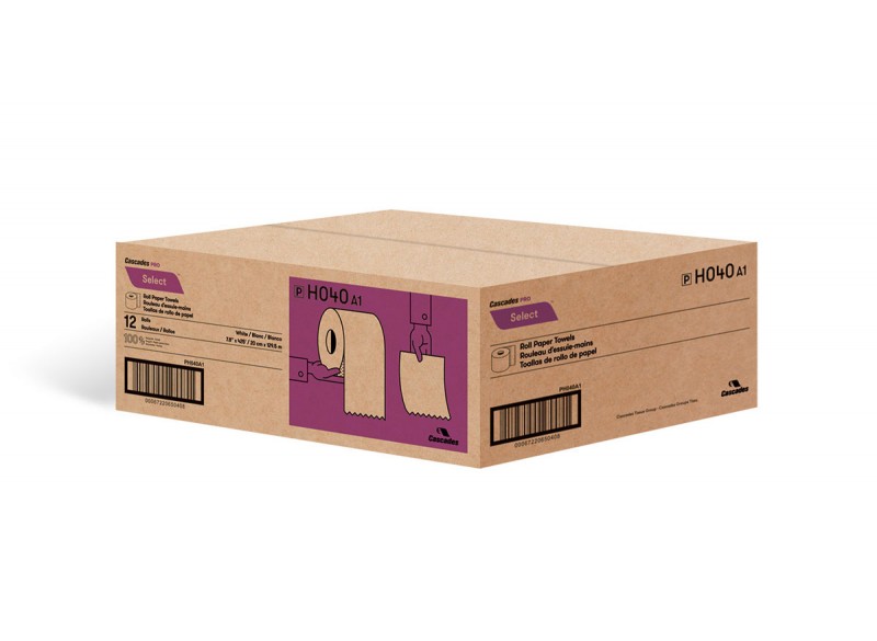 Papier essuie-mains - largeur de 7,8" (19,8 cm) - Rouleau de 425' (129,5 m) - boîte de 12 rouleaux - blanc - Cascades Pro H040