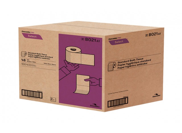 Papier hygiénique standard - 2 épaisseurs - 4,25" x 3.8" (10,8 cm x 9,7 cm) - boîte de 48 rouleaux de 420 feuilles - blanc - Cascades Pro B021