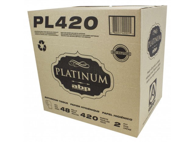 Papier hygiénique - 2 épaisseurs - boîte de 48 rouleaux de 420 feuilles - blanc - Platinum PL420