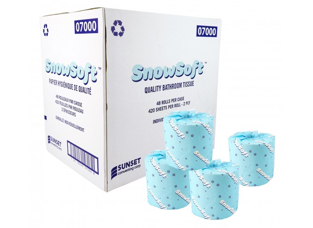 Virgin Bathroom Tissue - 2-Ply - Box of 48 Rolls of 420 Sheets - 4.25" X 3.5" - SUNSET Snow Soft 7000