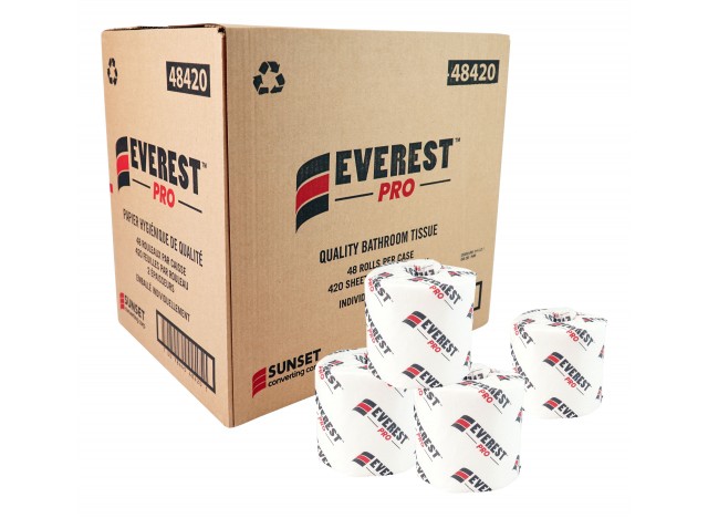 Quality Bathroom Tissue - 2-Ply - Box of 48 Rolls of 420 Sheets - SUNSET Everest Pro 48420