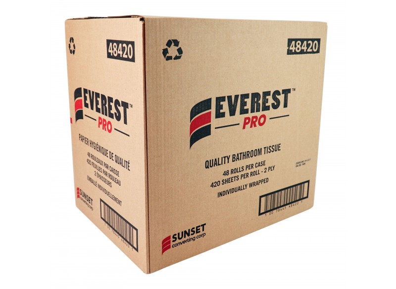 Quality Bathroom Tissue - 2-Ply - Box of 48 Rolls of 420 Sheets - SUNSET Everest Pro 48420