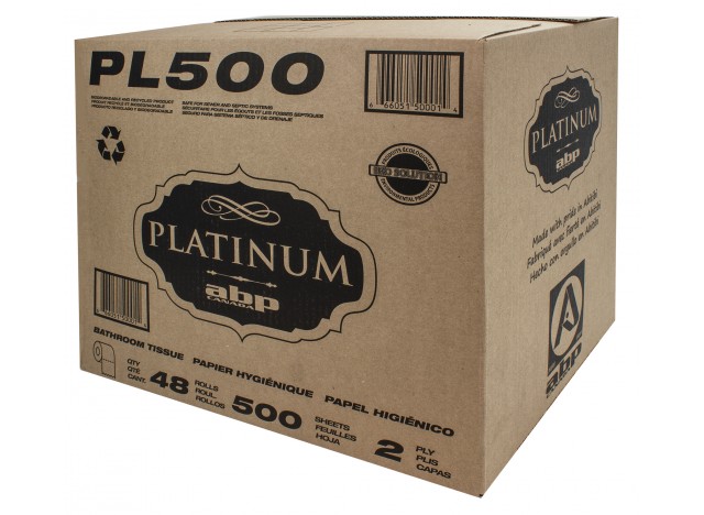 Papier hygiénique - 2 épaisseurs - boîte de 48 rouleaux de 500 feuilles - blanc - Platinum PL500
