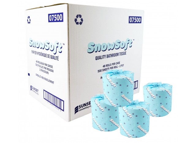 Virgin Bathroom Tissue - 2-Ply - Box of 48 Rolls of 500 Sheets - 4.25" X 3.5" - SUNSET Snow Soft 7500