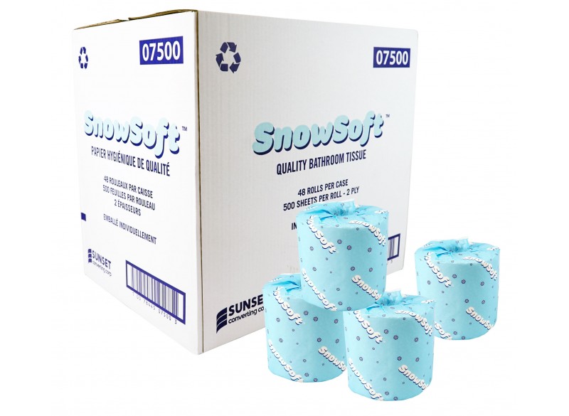 Virgin Bathroom Tissue - 2-Ply - Box of 48 Rolls of 500 Sheets - 4.25" X 3.5" - SUNSET Snow Soft 7500