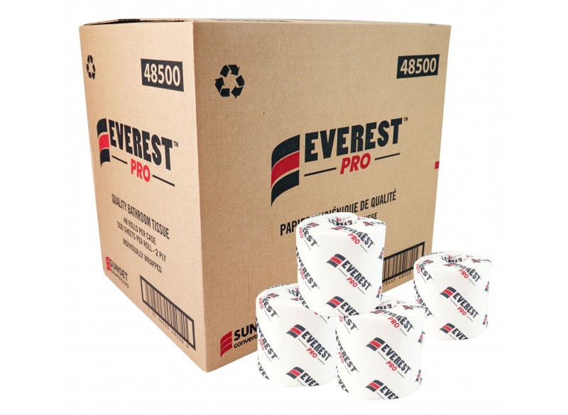 Papier hygiénique de qualité - 2 épaisseurs - 48 rouleaux de 500 feuilles - SUNSET Everest Pro 48500