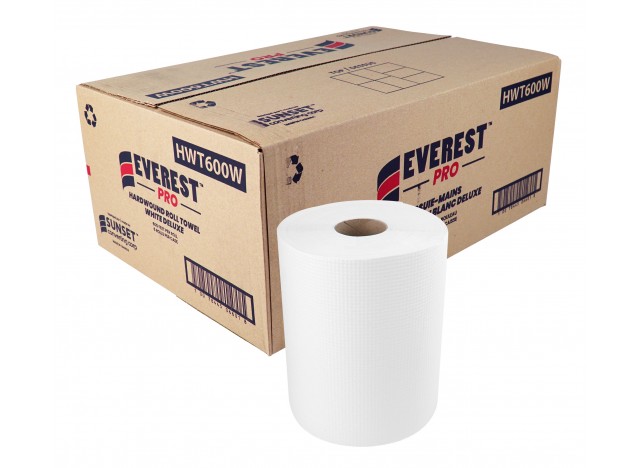 Hand Paper Towel - 600 ft per Roll - Box of 6 Rolls - White - HWT600W