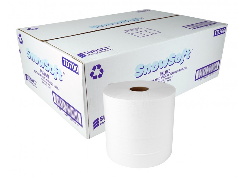 Multilayer Hand Paper Towel Premium SUNSET Snow Soft - 2-ply - 700' - Box of 6 Rolls - White - TD700