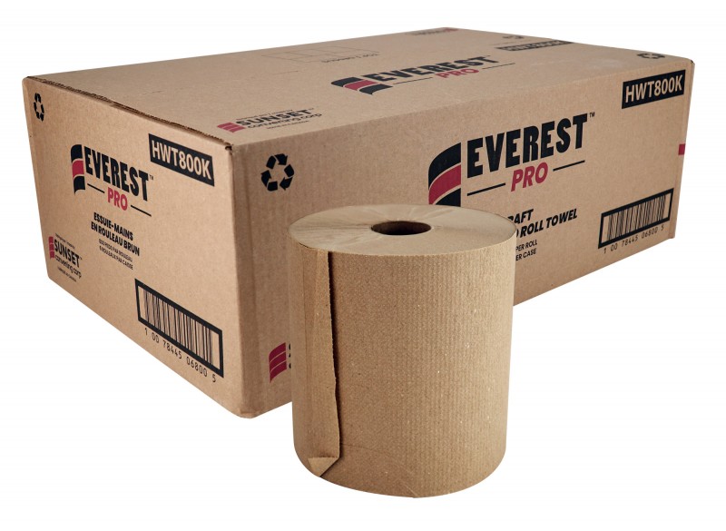 Paper Hand Towel - 7.8" (20 cm)  Width - Roll of 800' (243.8 m) - Box of 6 Rolls - Brown - SUN800K