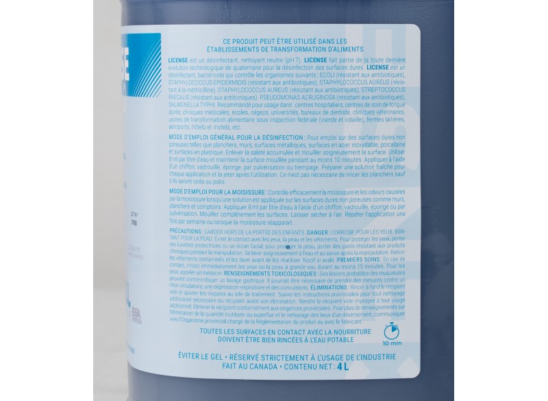 Désinfectant nettoyant neutre bactéricide concentré - 4 L (1,06 gal) - License - désinfectant à utiliser contre le coronavirus (COVID-19)