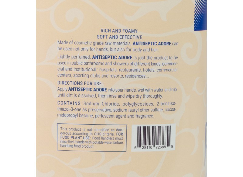 Antibacterial Cleaning Lotion - for Hands, Body and Hair - 1.06 gal (4 L) - Adore - Disinfectant for use against coronavirus (COVID-19)