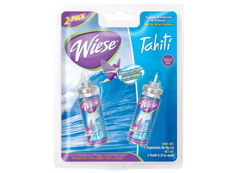 Refill for Air Spray Freshener for Mini Dispenser - Tahiti Scent - 2 Bottles of 0.31 oz (9 g) - Wiese NAEMS03